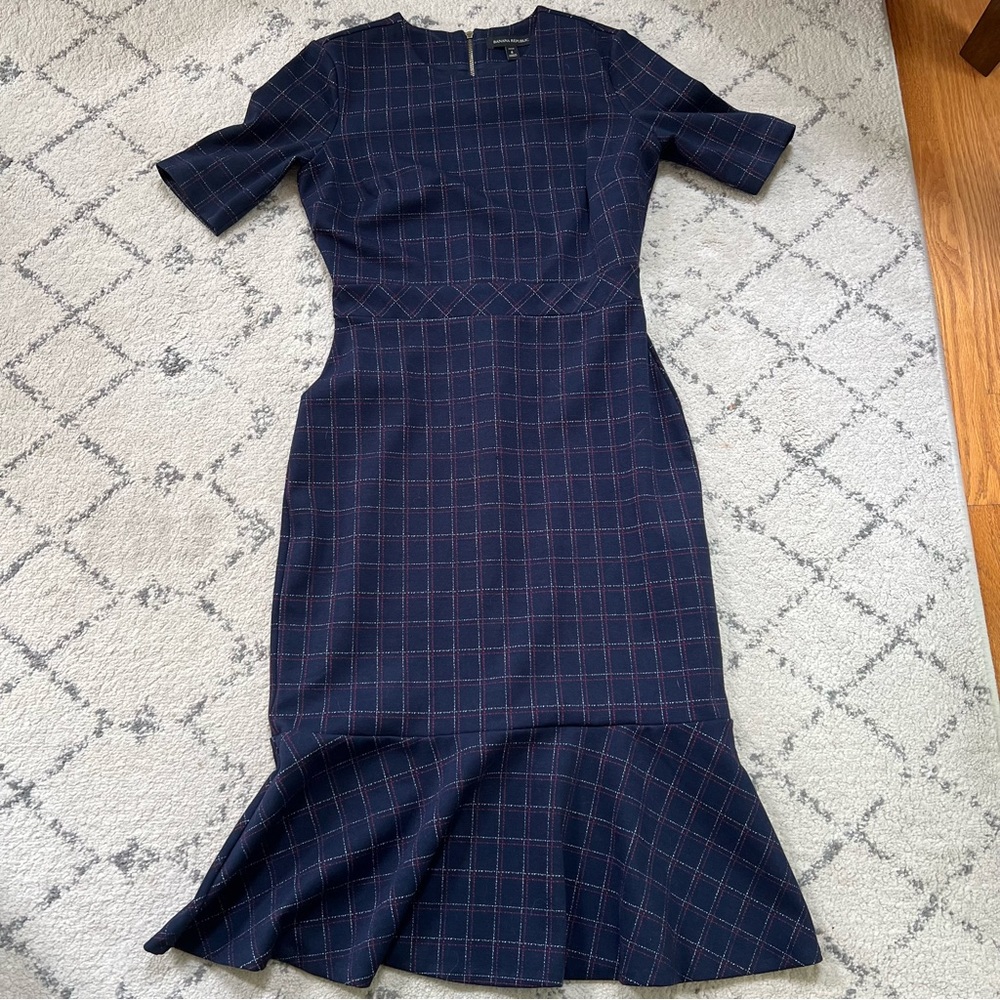 Banana Republic Navy Windowpane Dress 6P